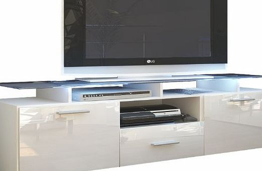Vladon TV Stand Unit Almada in White / White High Gloss