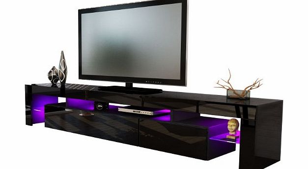 Vladon TV Stand Unit Lima V2 in Black / Black High Gloss