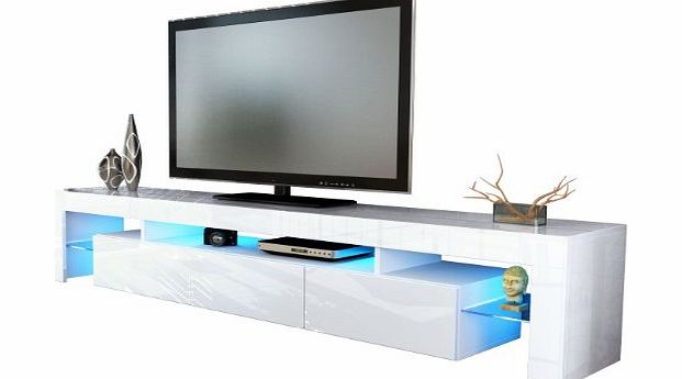 Vladon TV Stand Unit Lima V2 in White / White High Gloss
