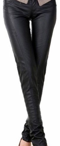 Womens PU Leather Elastic Slim Leggings Feet Pencil Pants Ladies Skinny Trousers Black S