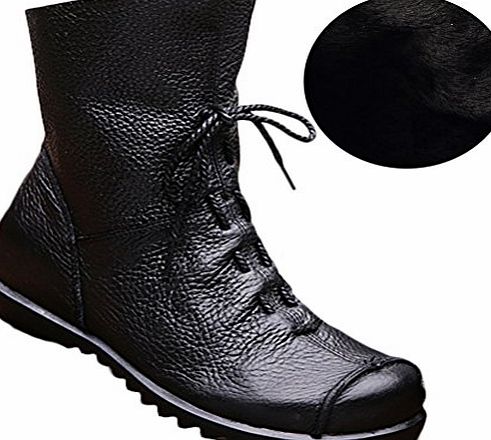 Vogstyle Voguees Womens Handmade Leather Inside Heighten Lace Up Boots Style 1 Black With Fleece UK5.5-6/EU38.5-39/CH40