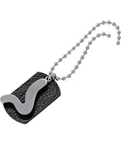 VOI Black Leather and Steel Dog Tag Necklace
