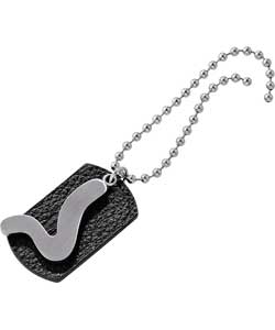 VOI Black Leather and Steel Dog Tag Necklace