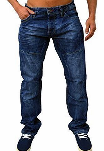 VOI DML Jeans Designer Mens Straight Leg Regular Fit Denim Pants Scorpion Mid Washed Out Blue Waist 38 Leg 32 (38R)