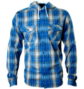 Voi Jeans Blue Check Hooded Full Button Sweatshirt