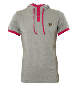Grey Hooded T-Shirt with Cerise Piping