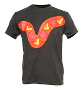 Voi Jeans Grey T-Shirt with Fluorescent Logo