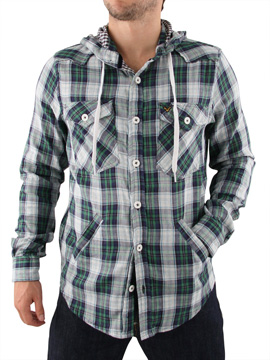 Navy/Green/White Bar Hooded Shirt