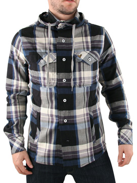 Navy Heaven Check Hooded Shirt