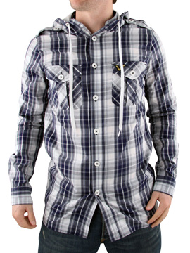 Voi Jeans Navy Martin Check Hooded Shirt