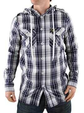 Navy Martin Check Hooded Shirt