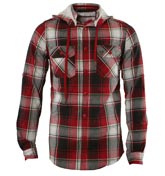 Voi Jeans Red Check Full Button Hooded Sweatshirt
