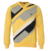 Voi Jeans Yellow, Grey and Black V-Neck Sweater