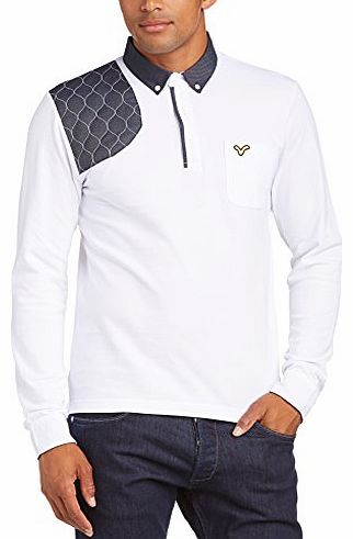 VOI  Jeans Mens Ogden Checkered Button Front Long Sleeve Polo Shirt, White, Small