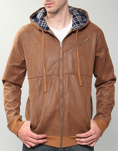 Dafonz Slim Faux leather zip hoody - Walnut