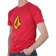 Mens Volcom Distoned Tee Shirt Berry Red