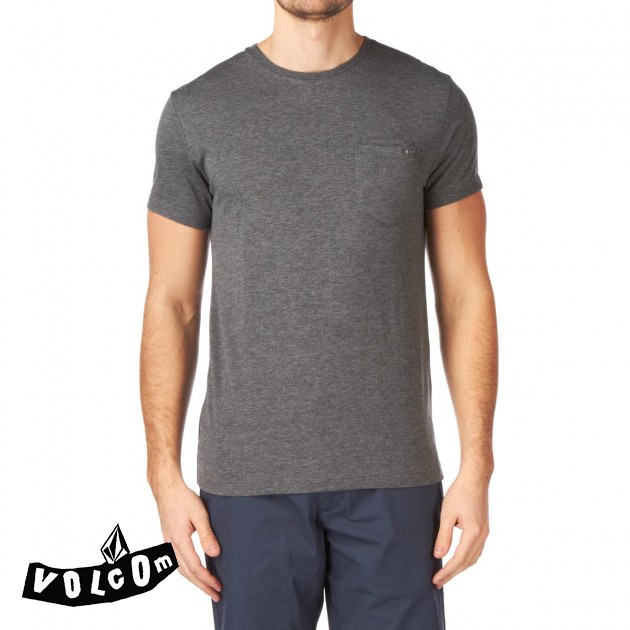 Mens Volcom Double Pocket T-Shirt - Dark Grey