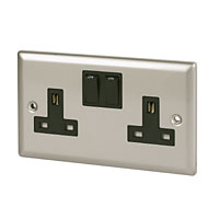 VOLEX 13A 2G DP Sw Skt Blk Ins SC Angled Edge