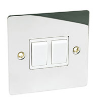 VOLEX 2G 2W 10AX Sw Polished Chrome Flat Plate