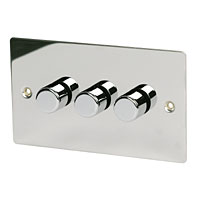 VOLEX 3G 1W 250W Dimmer Polished Chrome Flat Plate