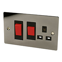 VOLEX 45A DP Sw / 13A Skt Black Nickel Flat Plate