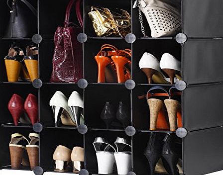 VonHaus 16x Interlocking Black Storage Shelves. Make into Any Size and Shape. Organise Clothing, Shoes, Toys.