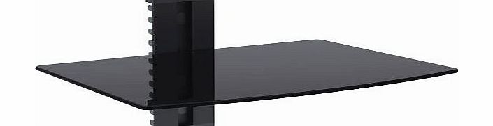 1x Black Floating Shelf with Strengthened Tempered Glass for DVD Players/Cable Boxes/Games Consoles/TV Accessories