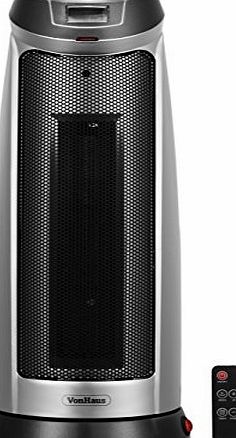 VonHaus 2000W Electric Portable Oscillating Ceramic PTC Tower Fan Heater with Free 2 Year Warranty, LCD Display amp; Remote Control