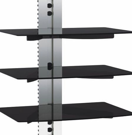 2x Silver Floating Shelf with Strengthened Tempered Glass for DVD Players/Cable Boxes/Games Consoles/TV Accessories