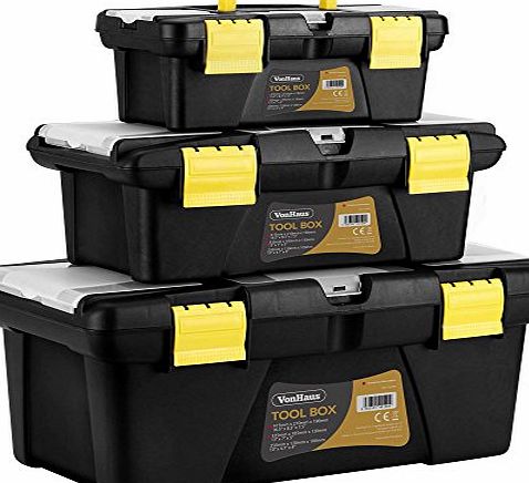 VonHaus 3-Piece DIY Tool Box Set with Organiser Trays 10``, 13`` amp; 16``