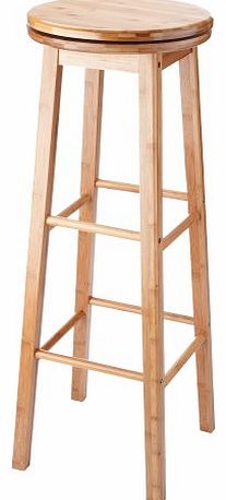 VonHaus Bamboo Wood Revolving Kitchen Breakfast Bar Pub Swivel Stool