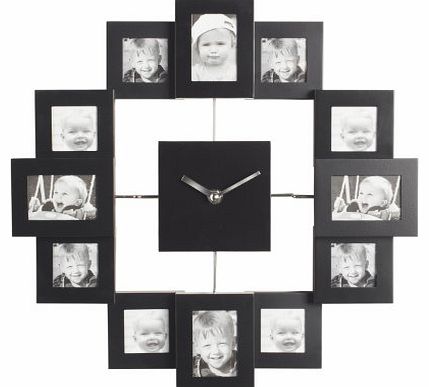 Black Photo Frame Clock - Holds 12 Photos