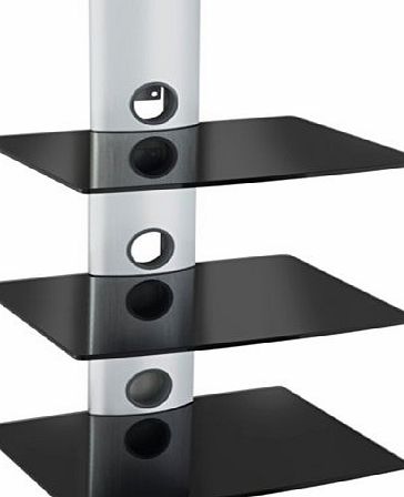 VonHaus by Designer Habitat 3 x Floating Black Glass Shelves Mount Bracket for DVD/Blu-Ray Player, Satellite/Cable Box, Games Console