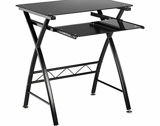 VonHaus Glass Computer Desk / Workstation with Toughened Black Tempered Glass