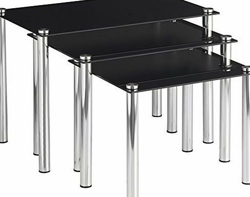 VonHaus Nest of Tables - 3 Modern Tables with Tempered Glass Tabletops and Chrome Legs. New 