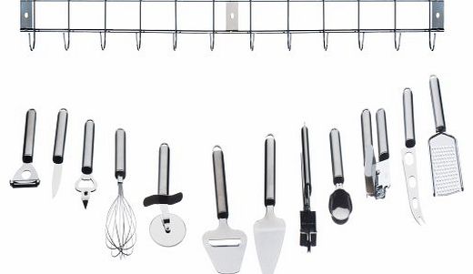 VonShef 12 Piece Stainless Steel Kitchen Utensils & Gadget Set with Utensil Hanging Rack / Bar / Holder