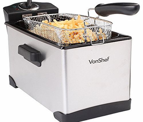 VonShef 2.5L Oil Capacity Mini Deep Fryer - Stainless Steel 850g Food Capacity 