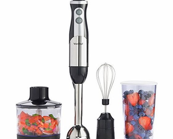 VonShef Multifunctional 3-in-1 Hand Blender, Food Blending Collection, 800W, Stainless Steel - Includes 500ml Food Processor Bowl, Egg Whisk 