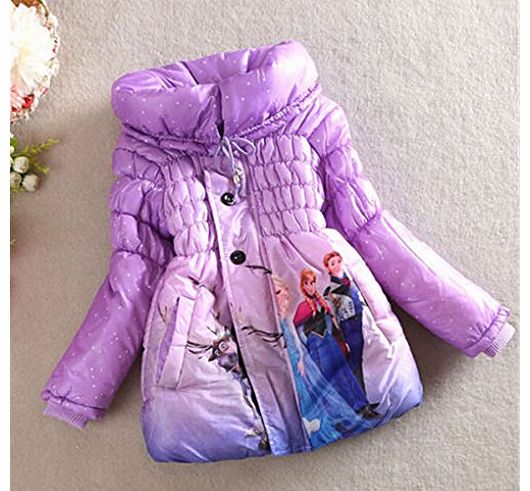 New Disney Frozen Princess Snowsuit Outwears Girls Kids Slim Lined Coat Jacket (130, Purple)