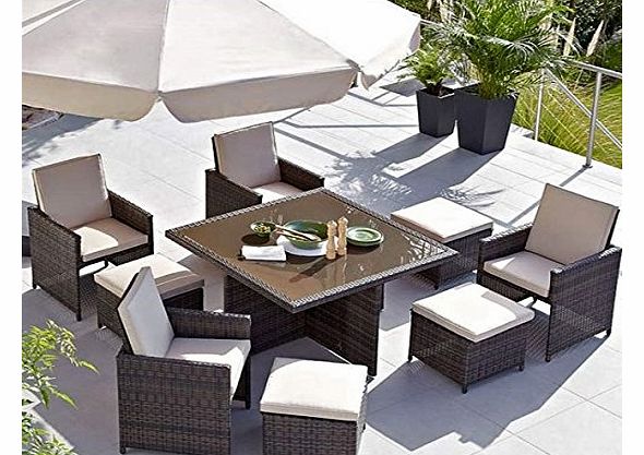 VR DIRECT Rattan Garden Furniture Outdoor Patio 9 Piece Cube Set With Glass Table Waterproof Furniture Sets