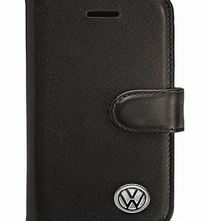 VW Volkswagen Premium Book-Style Case Leather Black for Apple iPhone 5 / 5S / Licensed Product and Cleaning Cloth PDA-Point