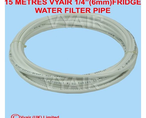 15 metres 1/4`` (6mm) Vyair Fridge Water Filter Pipe / Tubing