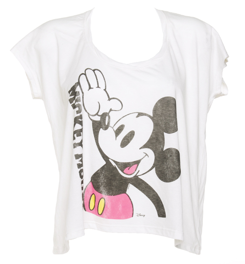 w Ladies White Cropped Retro Mickey Mouse T-Shirt