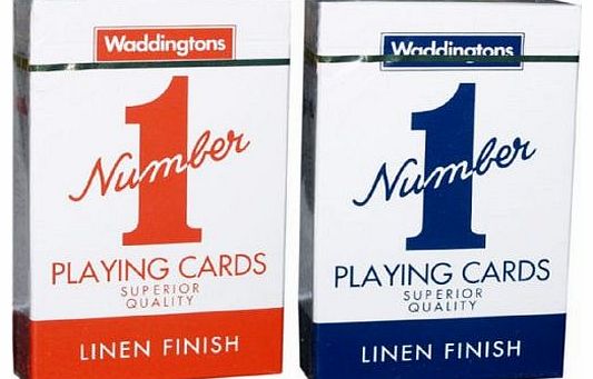 WADDINGTON NUMBER 1 Waddingtons Playing Cards-LINEN FINISHED PLAYING CARDS RED AND BLUE