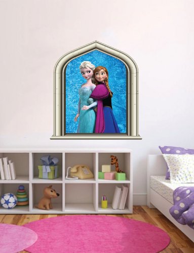 WALL ART DESIRE Disney Frozen Elsa & Anna Castle Window Disney Princess Girls Bedroom (60cm x 40cm)