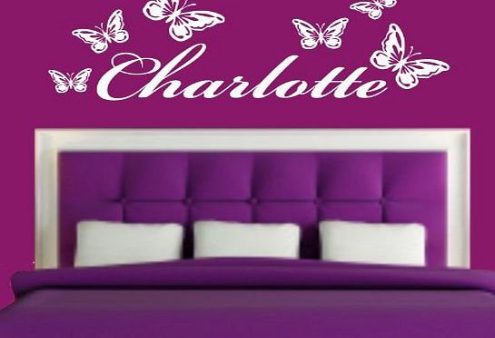 PERSONALISED NAME amp; BUTTERFLIES KIDS GIRLS BEDROOM VINYL WALL ART DECAL STICKER 24 COLOURS AVAILABLE (Fuchsia)