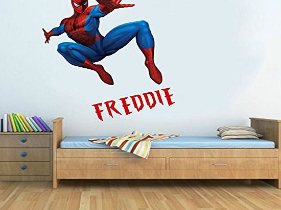 SpiderMan amp; Personalised Name Coloured Wall Art Decal Sticker Marvel Boys Bedroom (65cm x 65cm)