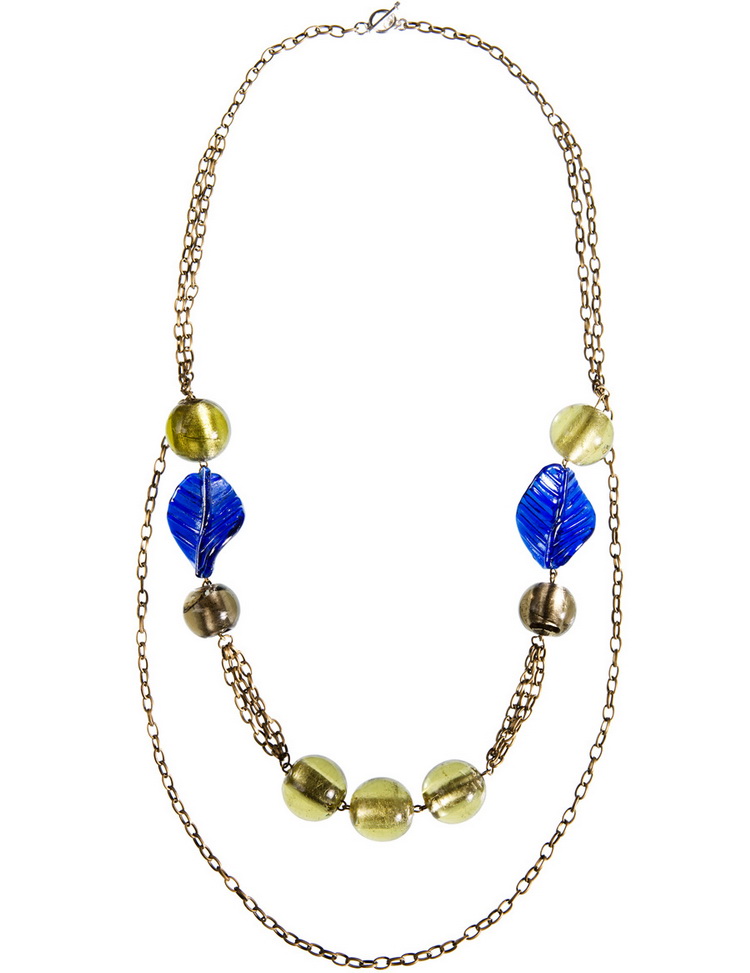 Wall Luxury Essentials Blue Murano Leaf necklace