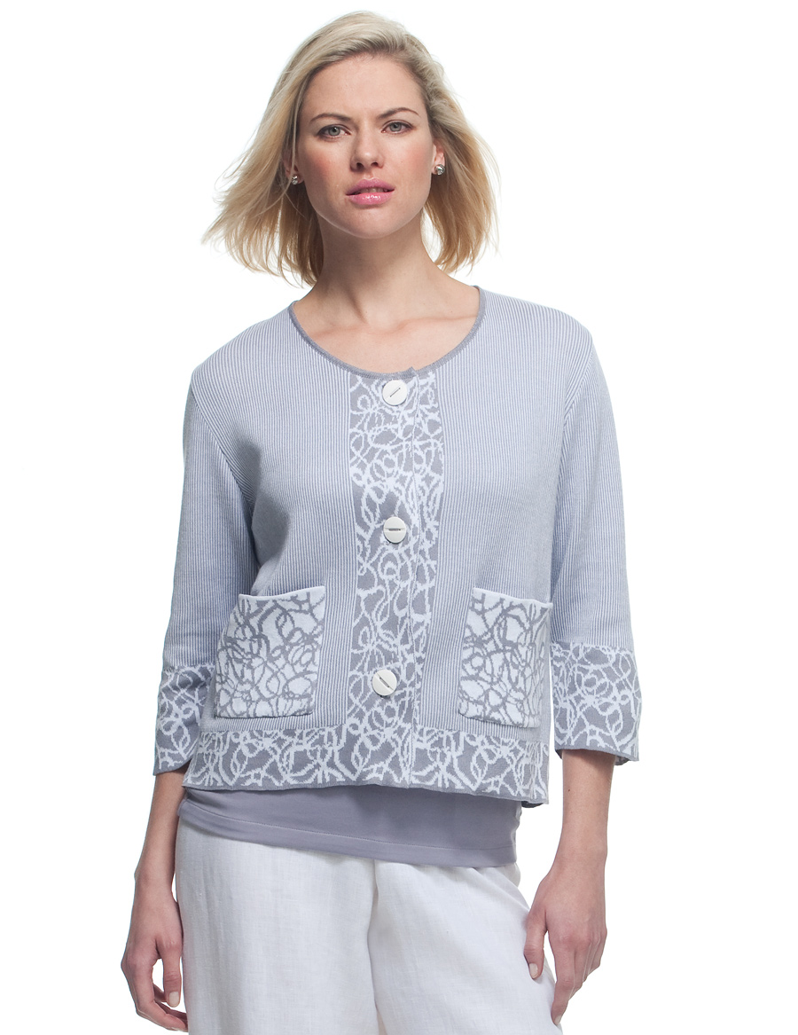 Scribble Jacquard Collarless Cardigan