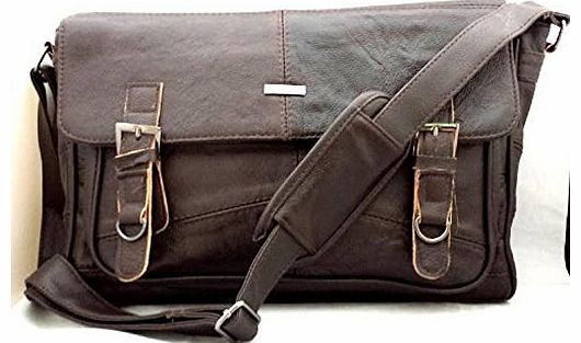 Mens Soft Leather Satchel / Shoulder Messenger Bag with Adjustable Shoulder Strap in Brown